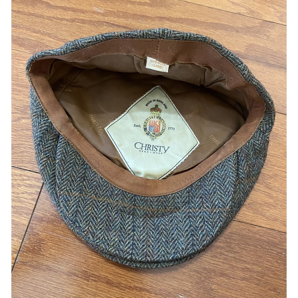 Christys London Newsboy Cap M Green Plaid Wool‎ Hat Mens England 6 3/4